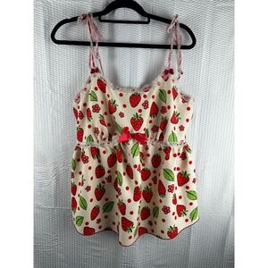 Cute Strawberry Print Camisole Top Bodice Lace‎ Trim Tie Straps 2x